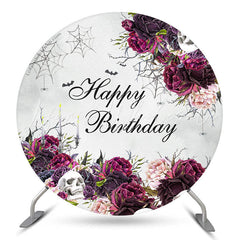 Lofaris Floral Web Halloween Circle Happy Birthday Backdrop