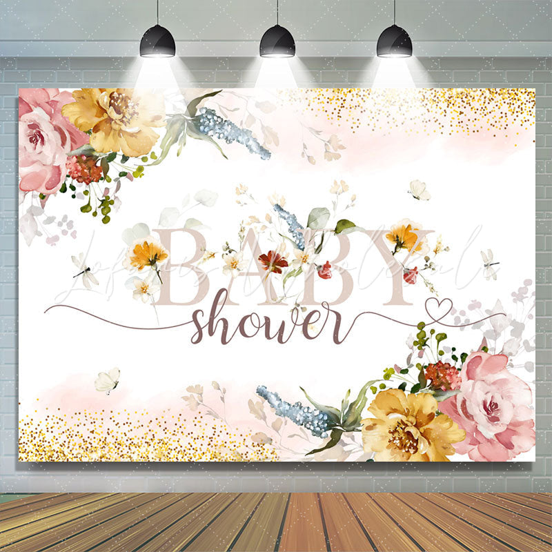 Lofaris Floral With Buttfly Genter Reveal Baby Shower Backdrop