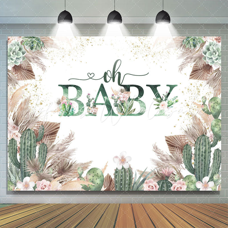 Lofaris Floral With Cactus Cute Boho Baby Shower Backdrop