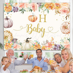 Lofaris Floral With Pumpkins Autumn Theme Baby Shower Backdrop