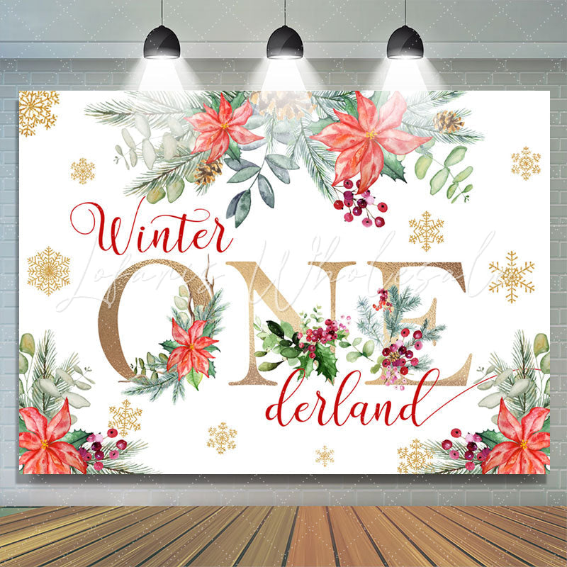 Lofaris Floral With Snowflake Winter Onederland Backdrop