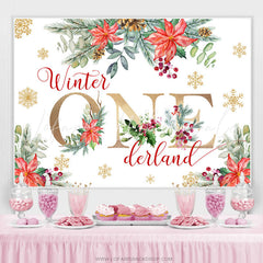 Lofaris Floral With Snowflake Winter Onederland Backdrop