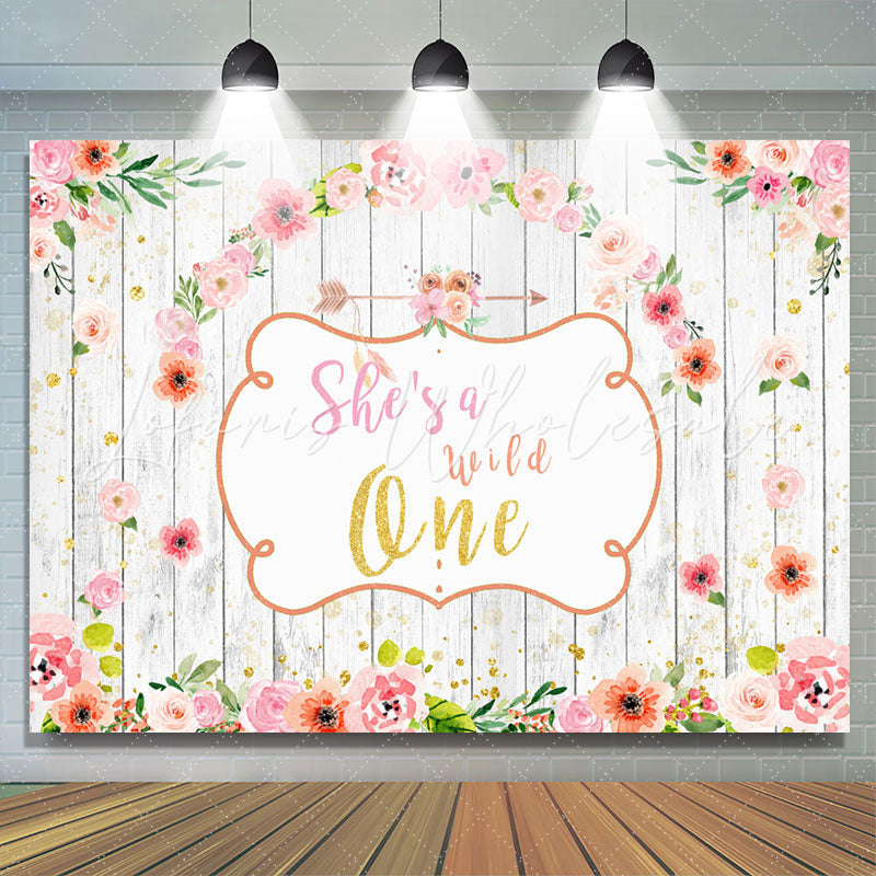 Lofaris Floral Wooden She Is A Wild One Happy Birthday Backdrop