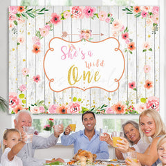 Lofaris Floral Wooden She Is A Wild One Happy Birthday Backdrop