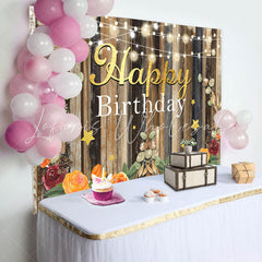 Lofaris Floral Wooden Wall Sparking Light Birthday Backdrop