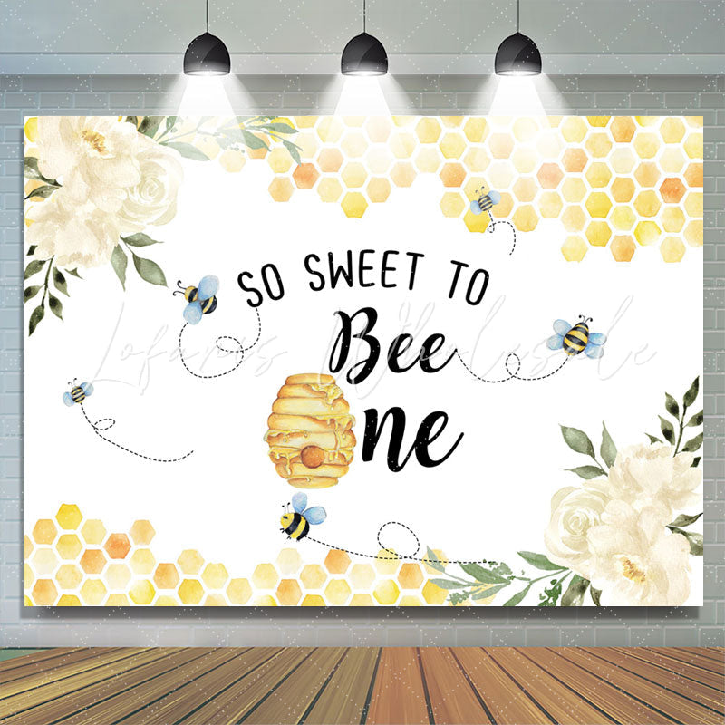 Lofaris Floral Yellow Sweet Bee Happy 1Th Birthday Backdrop