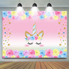 Lofaris Florals and Golden Stars Unicorn Backdrop for Kids