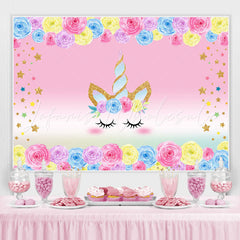 Lofaris Florals and Golden Stars Unicorn Backdrop for Kids