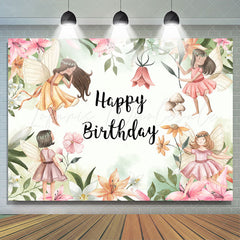 Lofaris Flower Fairies Happy Birthday Backdrop For Girls