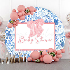 Lofaris Flower Pattern Bowknot Round Baby Shower Backdrop