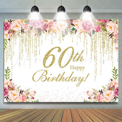 Lofaris Flower Splashed Gold 60th Happy Birthday Backdrop