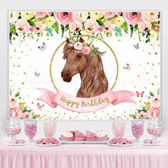 Lofaris Flowers roses butterfly horse happy birthday Backdrop