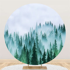 Lofaris Foggy Forest Pine Tree Round Birthday Party Backdrop