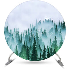 Lofaris Foggy Forest Pine Tree Round Birthday Party Backdrop