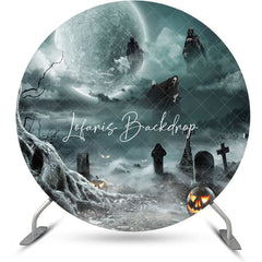 Lofaris Foggy Moon Night Ghosts Round Halloween Backdrop