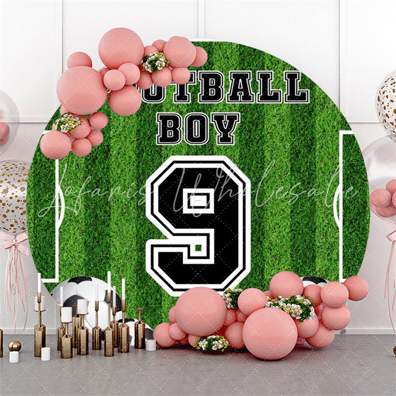 Lofaris Football Turf Boy Round Happy 9th Birthday Backdrop