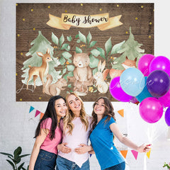 Lofaris Forest Animal Wooden Gold Glitter Backdrop for Baby Shower