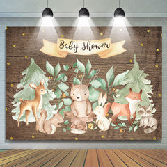 Lofaris Forest Animal Wooden Gold Glitter Backdrop for Baby Shower