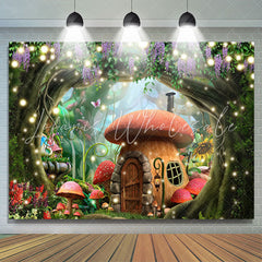 Lofaris Forest Flower Mushroom House Happy Birthday Backdrop