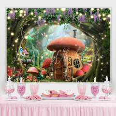 Lofaris Forest Flower Mushroom House Happy Birthday Backdrop