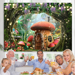 Lofaris Forest Flower Mushroom House Happy Birthday Backdrop