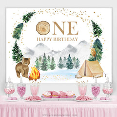 Lofaris Forest Jungle Bear Camping Happy 1St Birthday Backdrop