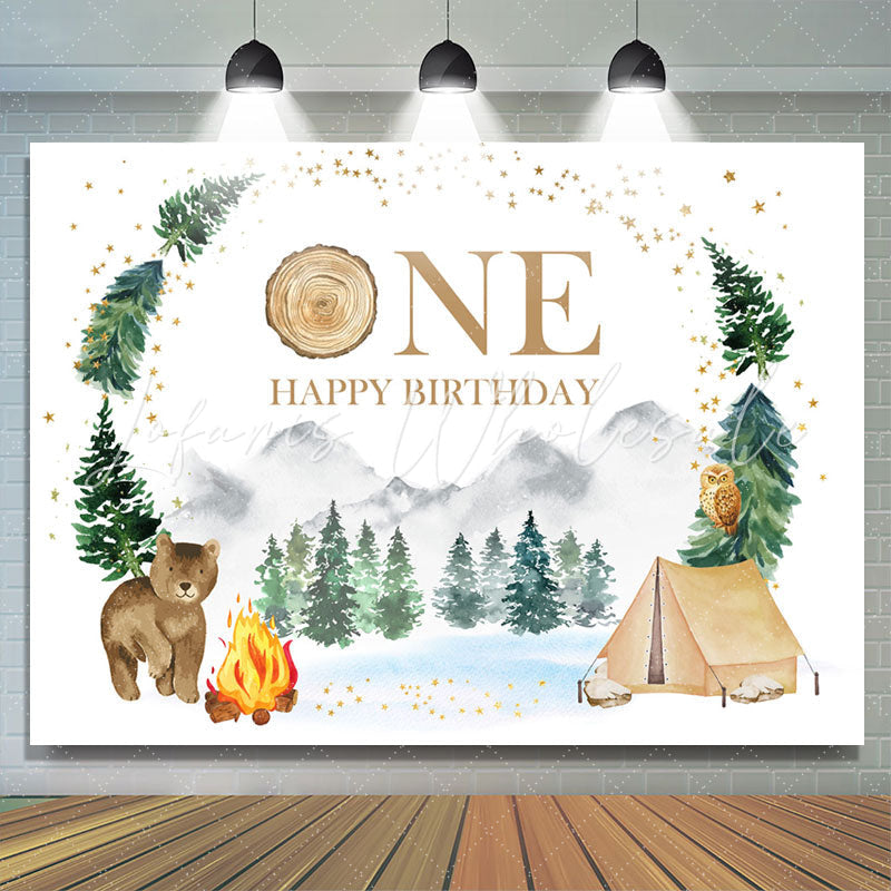 Lofaris Forest Jungle Bear Camping Happy 1St Birthday Backdrop