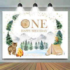 Lofaris Forest Jungle Bear Camping Happy 1St Birthday Backdrop