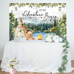 Lofaris Forest Mountain Tent Teddy Bear Baby Shower Backdrop