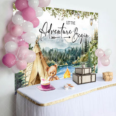 Lofaris Forest Mountain Tent Teddy Bear Baby Shower Backdrop