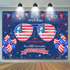 Lofaris Fourth of July Stars and Stripes 1st Birthday Backdrop