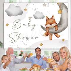 Lofaris Fox Moon Light On The Sky Baby Shower Backdrop