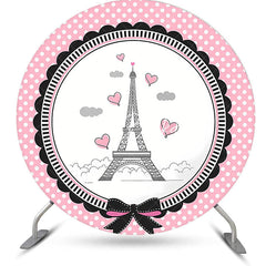 Lofaris French Eiffel Tower Elegant Pink Dots Round Backdrop