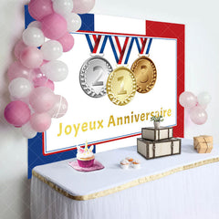 Lofaris French Flag Olympic Joyeux Anniversaire Backdrop