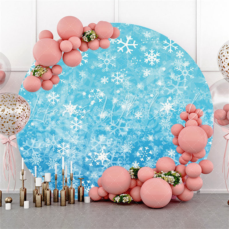 Lofaris Frozen Blue Snowflake Winter Simple Round Backdrop