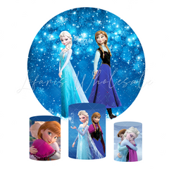 Frozen Theme Birthday Party Round Backdrop Cover Plinth Cylinder Pedestal Cover