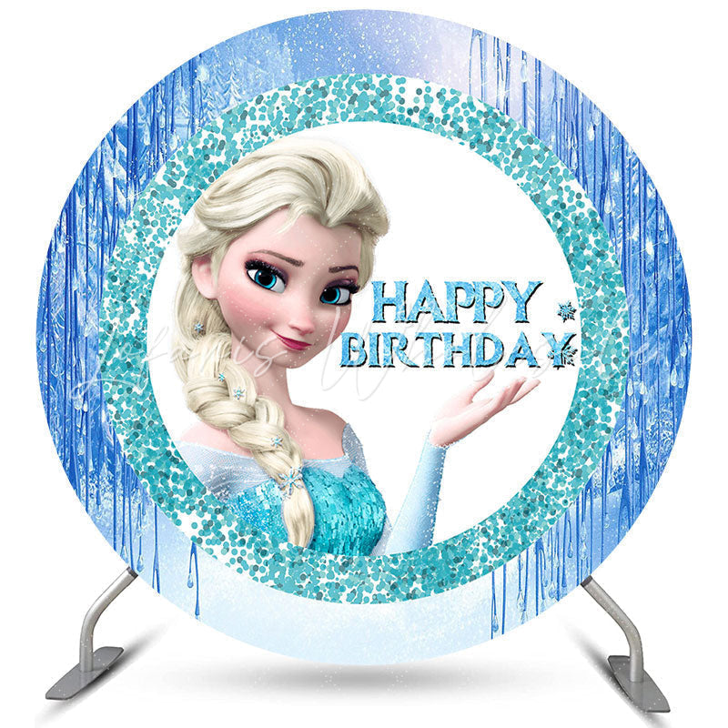 Lofaris Frozen White Ice Princess Theme Round Birthday Backdrop