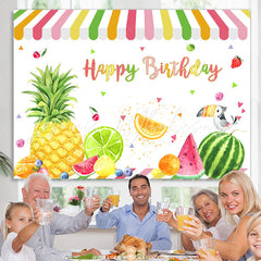 Lofaris Fruits Shop Parrot Happy Birthday Backdrop Decoration