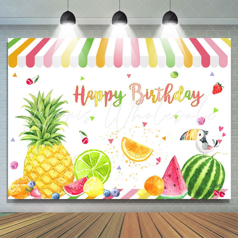 Lofaris Fruits Shop Parrot Happy Birthday Backdrop Decoration