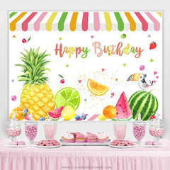 Lofaris Fruits Shop Parrot Happy Birthday Backdrop Decoration