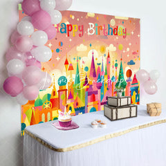 Lofaris Funny Colorful Castle Cloud Happy Birthday Backdrop