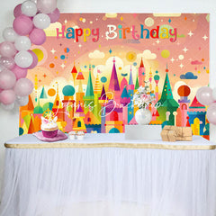 Lofaris Funny Colorful Castle Cloud Happy Birthday Backdrop