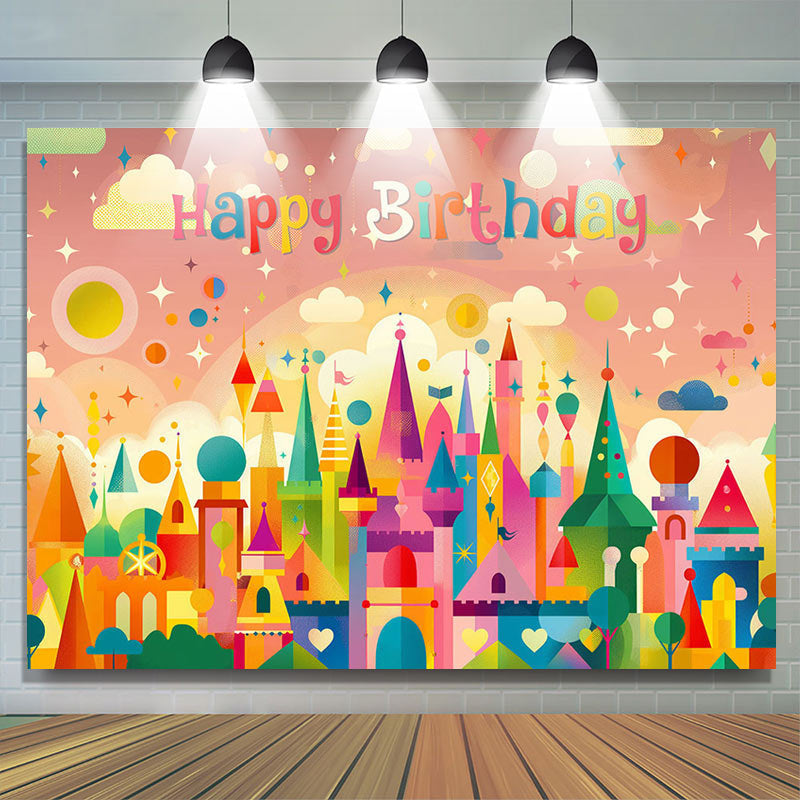 Lofaris Funny Colorful Castle Cloud Happy Birthday Backdrop