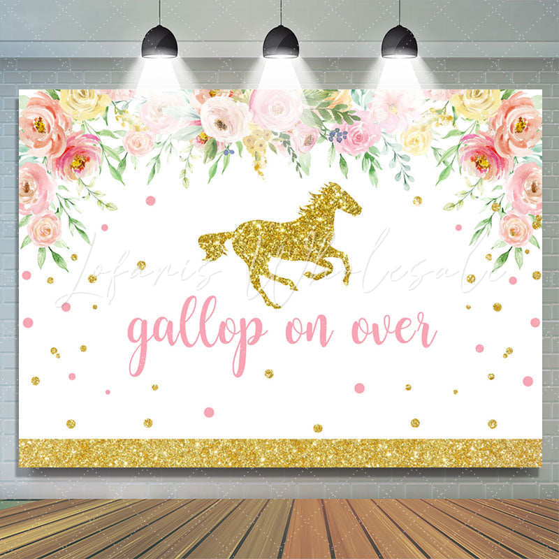 Lofaris Gakkop On Over Horse Floral Happy Birthday Backdrop