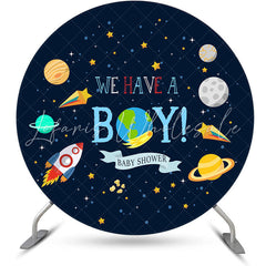 Lofaris Galaxy Planet Rocket Round Baby Shower Backdrop For Boy