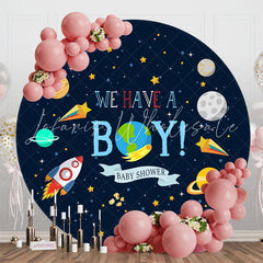 Lofaris Galaxy Planet Rocket Round Baby Shower Backdrop For Boy