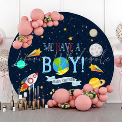 Lofaris Galaxy Planet Rocket Round Baby Shower Backdrop For Boy