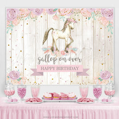 Lofaris Gallop On Over Floral Wooden Horse Birthday Backdrop