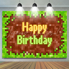 Lofaris Game Pixel Green Brown Boy Happy Birthday Backdrop