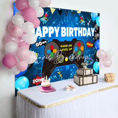 Lofaris Gamepad Blue Black Balloon Happy Birthday Backdrop